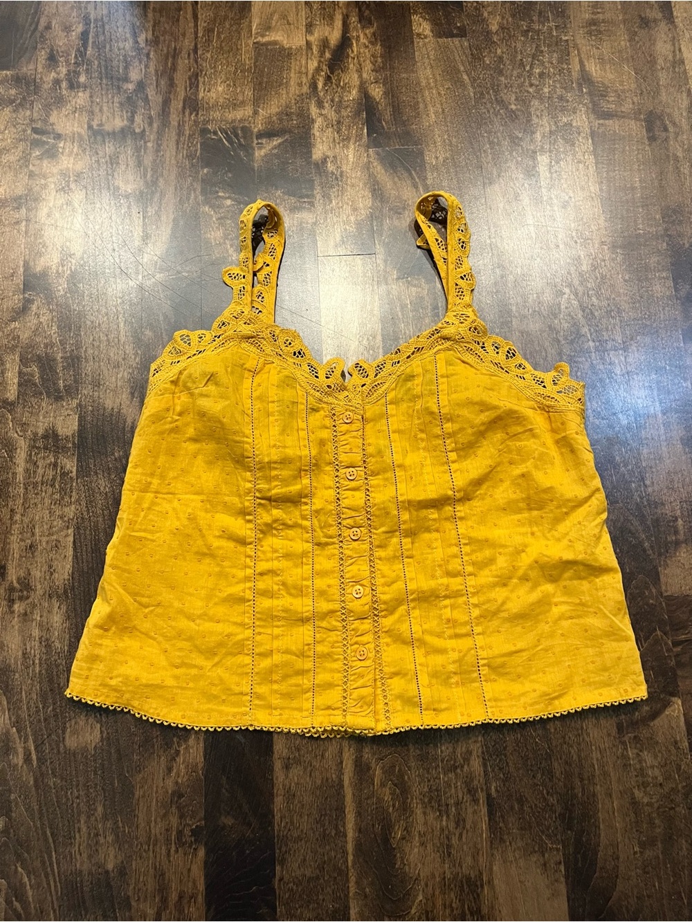 Abercrombie & Fitch Mustard Lace-Trim Button Front Tank